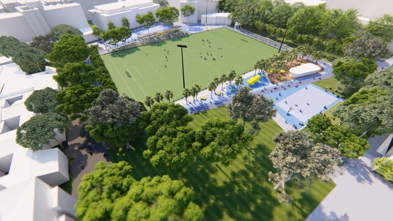 Aerial view looking towards Sam Cracknell Pavilion
